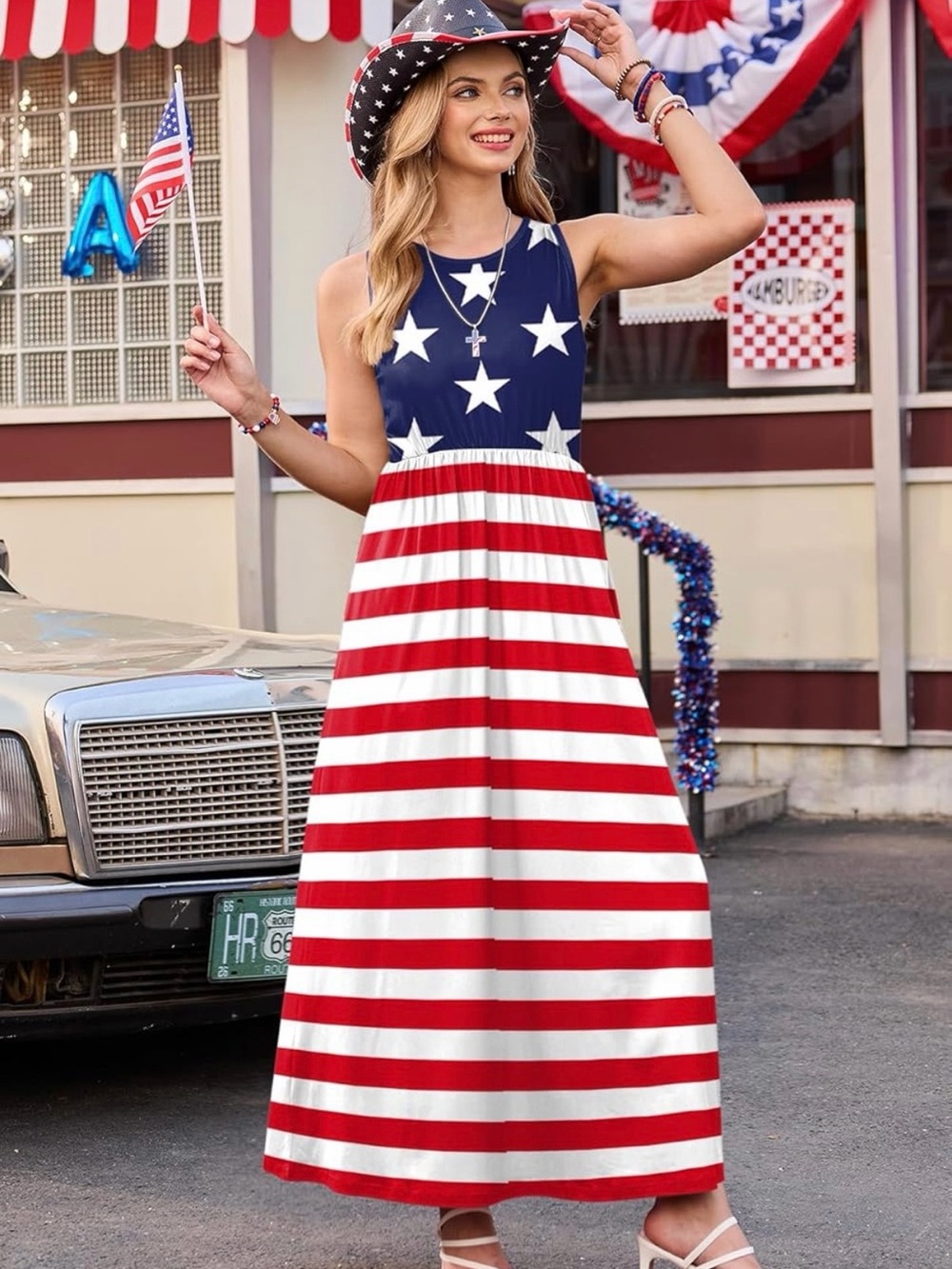 Patriotic American Flag Maxi Dress – Size Large